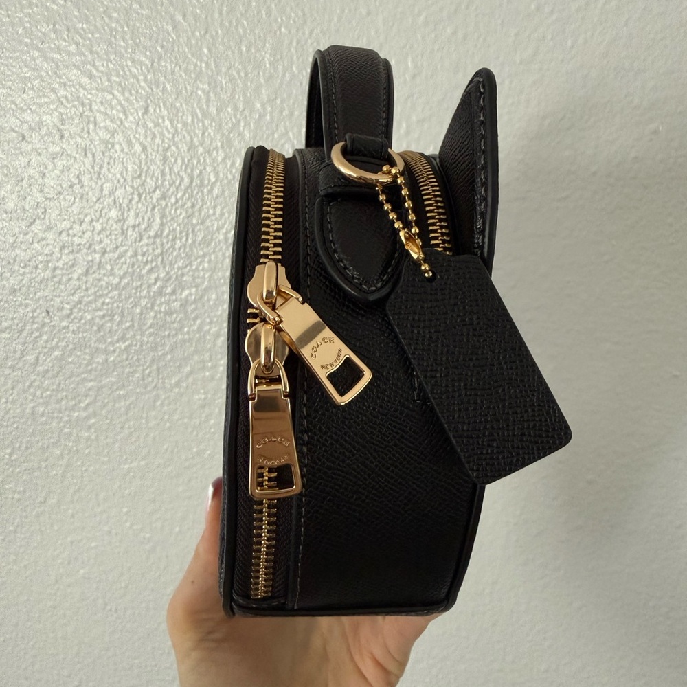 Coach Black Cat Face Round Bag with Gold Accents - Picture 2 of 3
